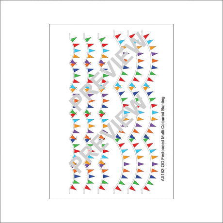 AX182-OO Triangular Multi-Coloured Bunting - Festooned (Pack of 6) - OO/4mm/1:76