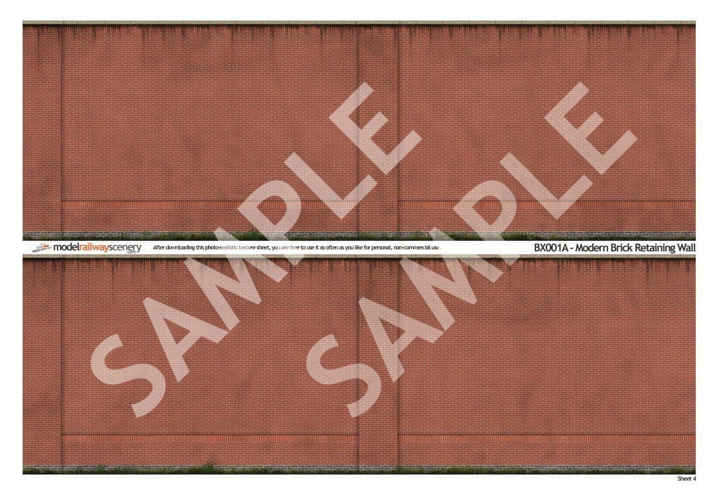 BX001A-OO Modern Red Brick Retaining Wall (Pack of 4 Sheets) OO/4mm/1:76
