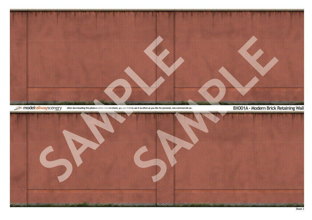 BX001A-OO Modern Red Brick Retaining Wall (Pack of 4 Sheets) OO/4mm/1:76