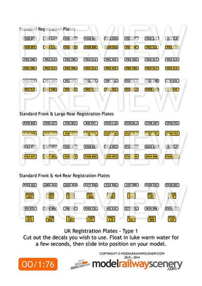 DC003-OO UK Vehicle Registration Plate Decals - Modern OO/4mm/1:76