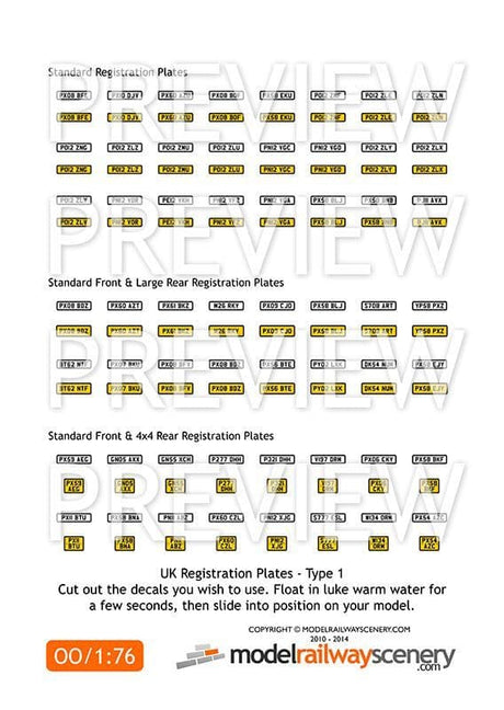 DC003-OO UK Vehicle Registration Plate Decals - Modern OO/4mm/1:76