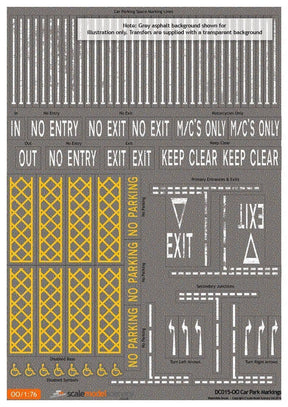 DC015-OO Car Park Marking Waterslide Decals OO/4mm/1:76
