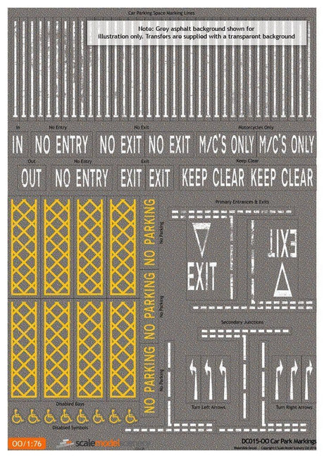 DC015-OO Car Park Marking Waterslide Decals OO/4mm/1:76
