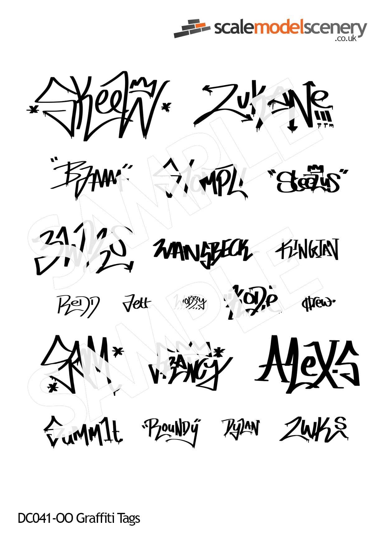 DC041-OO Assorted Graffiti Tag Decals OO/4mm/1:76