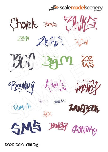 DC042-OO Coloured Graffiti Tag Decals - OO/4mm/1:76