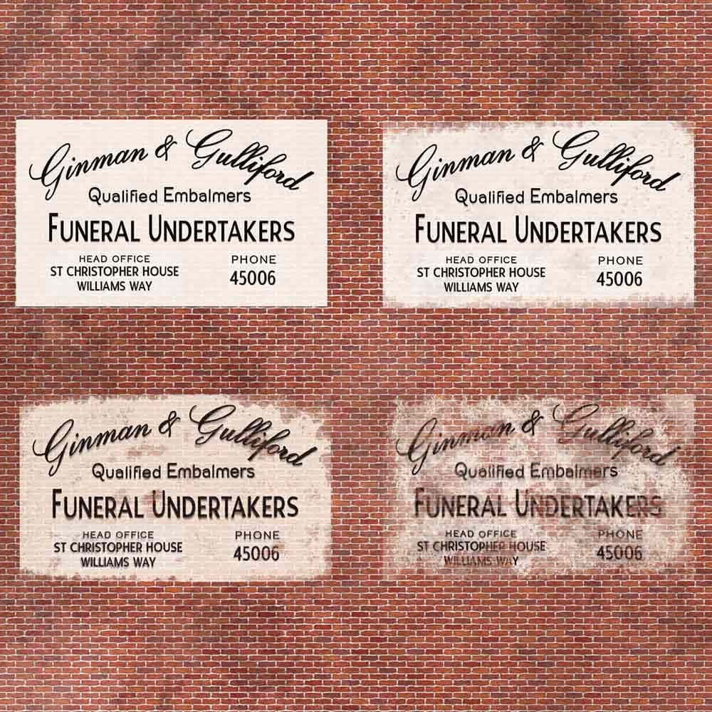 DC050-OO Funeral Undertakers Ghost Sign - Waterslide Transfer (Pack of 4) - OO/4mm/1:76