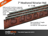 KX006-N 7' Victorian Red Brick Lineside Weathered Wall N/2mm/1:148