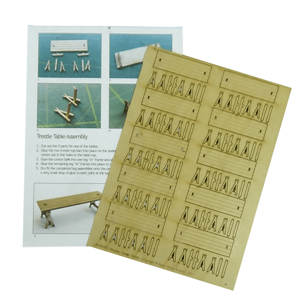 LX079-OO Wooden Trestle Tables (Pack of 10) OO/4mm/1:76