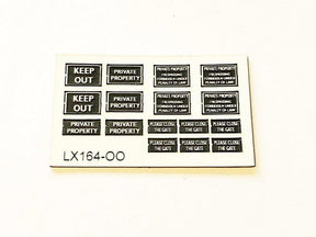 LX164-OO Keep Out/Private Property/Please Close The Gate Signs (Pack of 16) OO/4mm/1:76