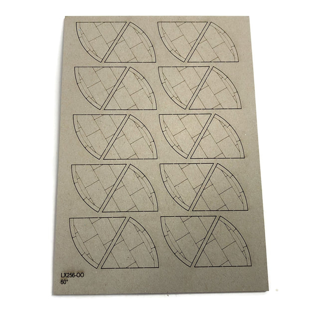 LX256-OO Laser Cut Card 60 Degree Pavement Corners (Pack of 20) - OO/4mm/1:76