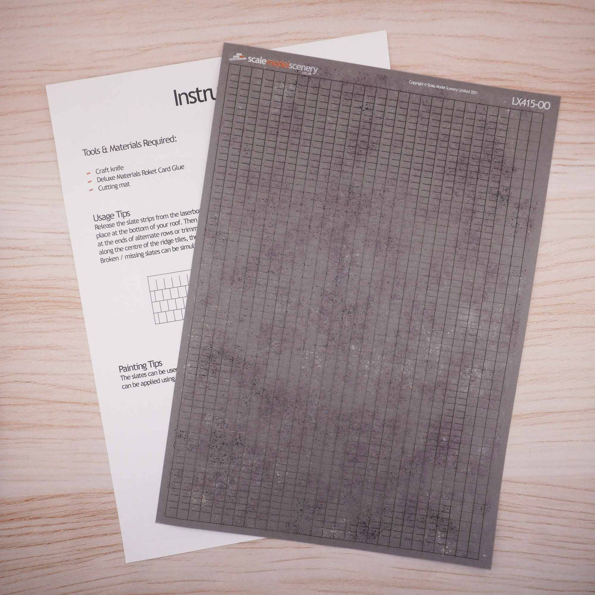 LX415-OO Lightly Weathered Laser Cut Roof Slates (A4 Sheet) - OO/4mm/1:76