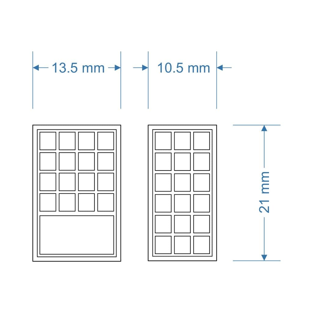 LX475-OO Rectangular Industrial Windows 10.5mm x 21 & 13.5 x 21mm (Pack of 18) OO/4mm/1:76