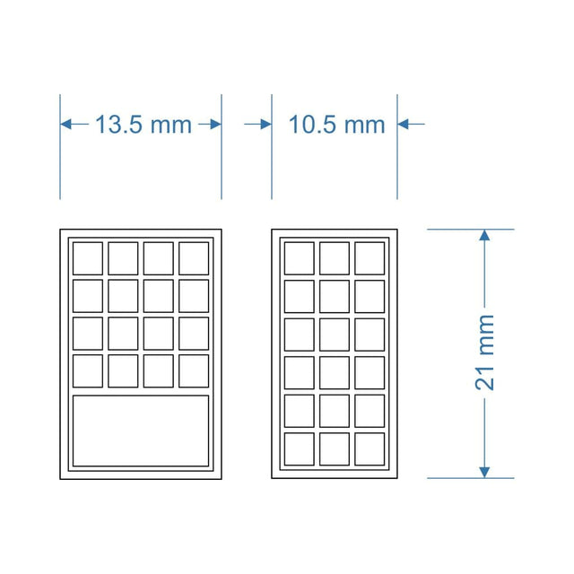 LX475-OO Rectangular Industrial Windows 10.5mm x 21 & 13.5 x 21mm (Pack of 18) OO/4mm/1:76