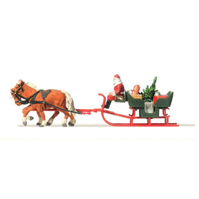 Preiser 30448 Horse Drawn Sleigh With Father Christmas & Presents - OO/HO