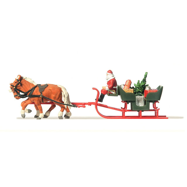 Preiser 30448 Horse Drawn Sleigh With Father Christmas & Presents - OO/HO