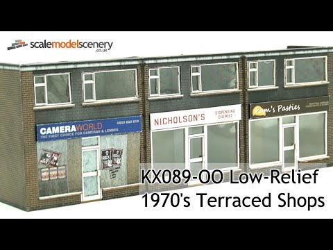 KX089-OO Low Relief 1970's Terraced Shops - OO/4mm/1:76