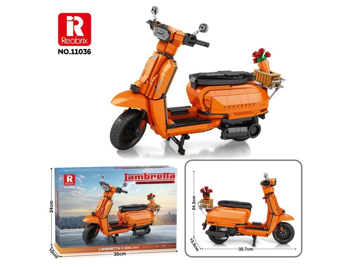 Reobrix Lambretta Scooter Orange 1169pc Construction Set 11036