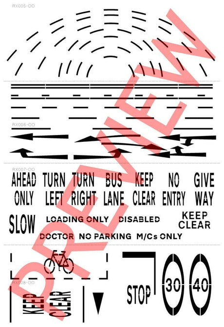 RX001-OO Laser Cut Road Marking Stencils OO/4mm/1:76