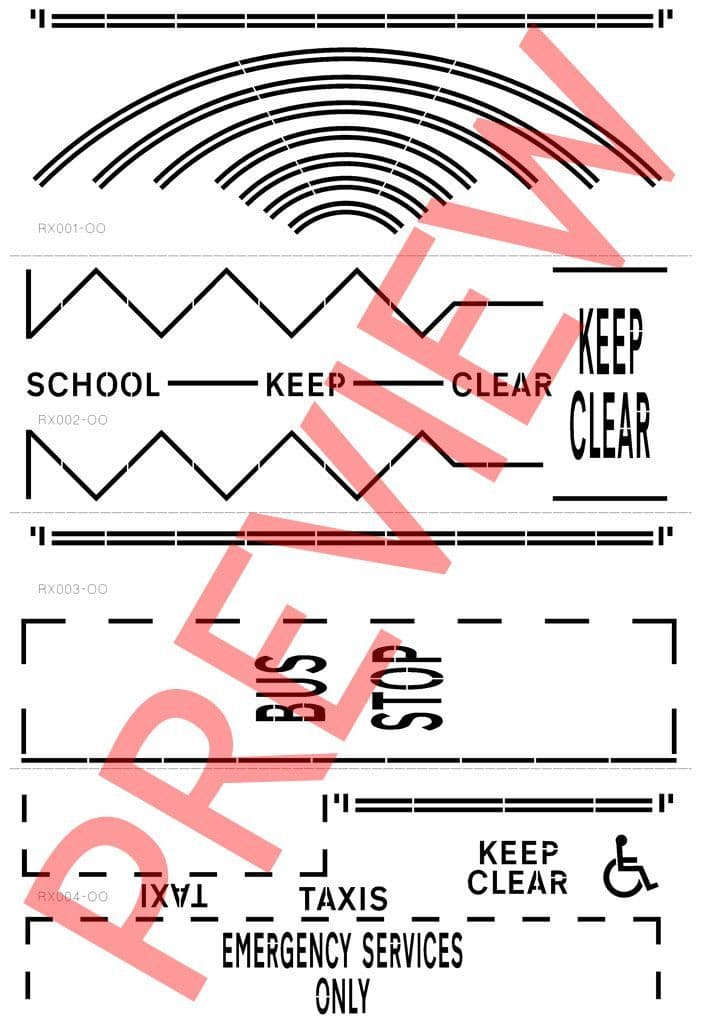 RX001-OO Laser Cut Road Marking Stencils OO/4mm/1:76