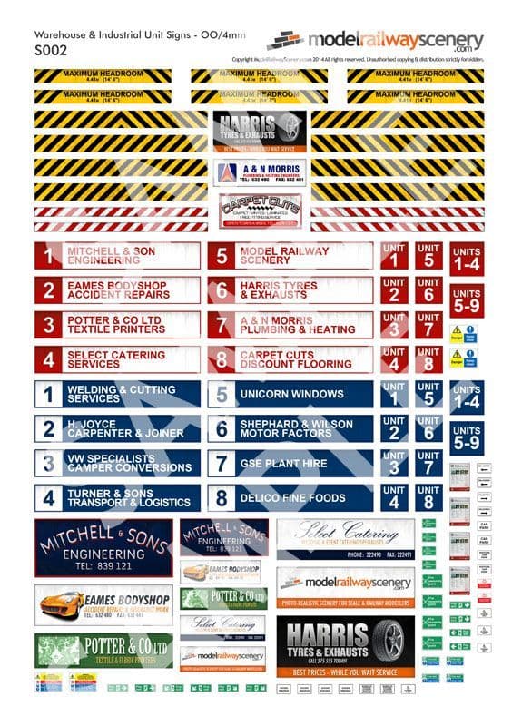 S002-OO Warehouse & Industrial Unit Signs OO/4mm/1:76