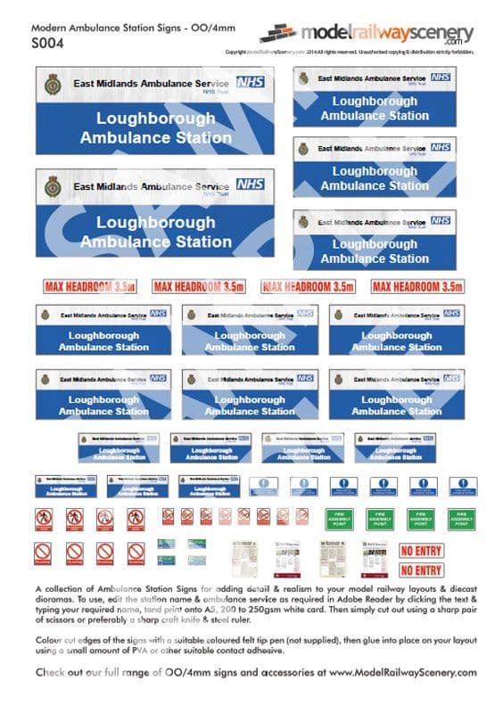 S004-OO Customised Modern Ambulance Station Signs OO/4mm/1:76