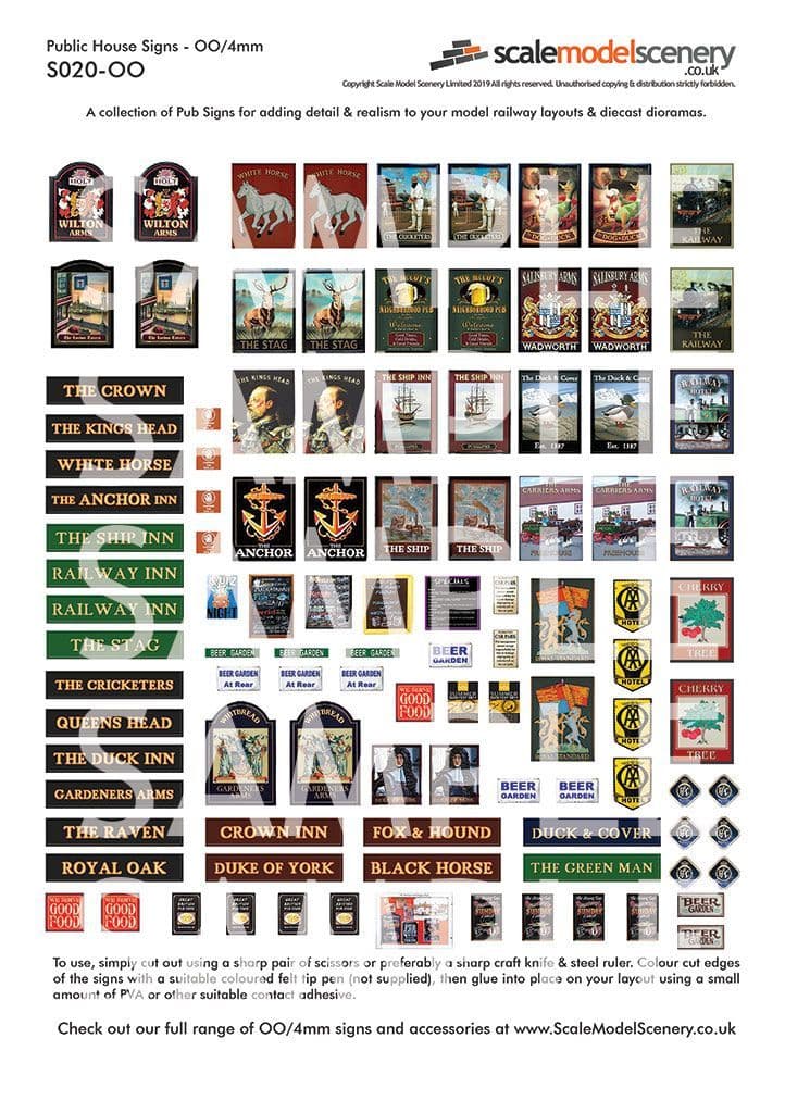 S020-OO Public House Signage OO/4mm/1:76