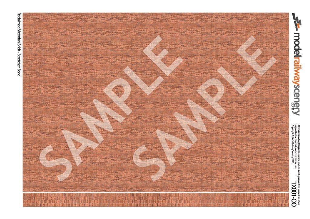 TX001-OO Reclaimed Victorian Brick Texture Paper (Pack of 5) - OO/4mm/1:76