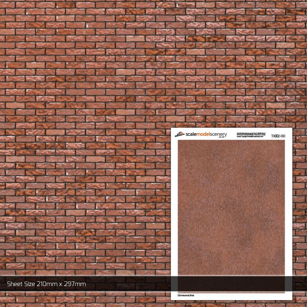 TX002-OO Old Industrial Brick - Stretcher Bond Brick Paper (Pack of 5) - OO/4mm/1:76