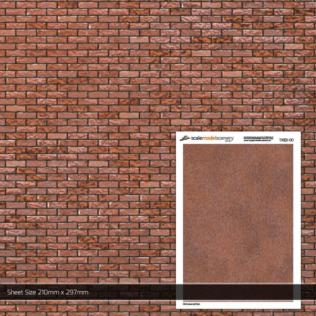 TX002-OO Old Industrial Brick - Stretcher Bond Brick Paper (Pack of 5) - OO/4mm/1:76