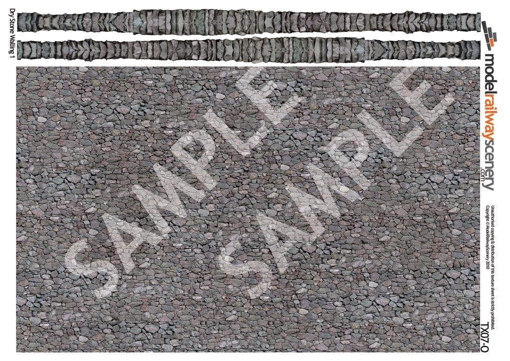 TX007-O Dry Stone Wall Texture Paper (Pack of 5) - O/7mm/1:43