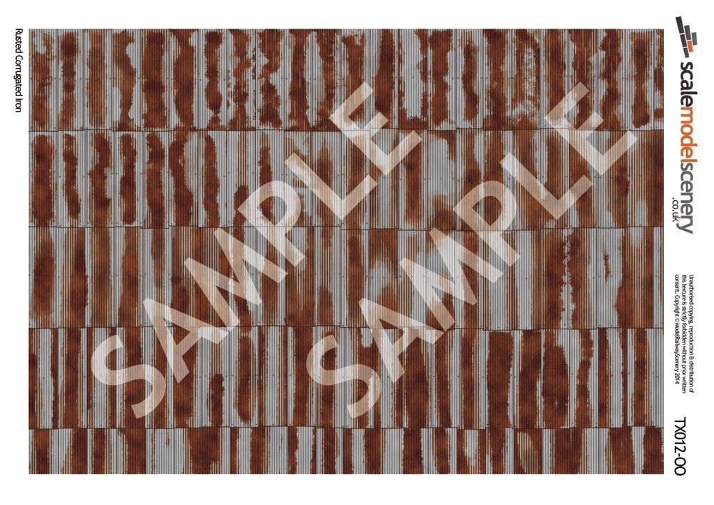 TX012-OO Rusty Corrugated Iron Texture Paper (Pack of 5) - OO/4mm/1:76