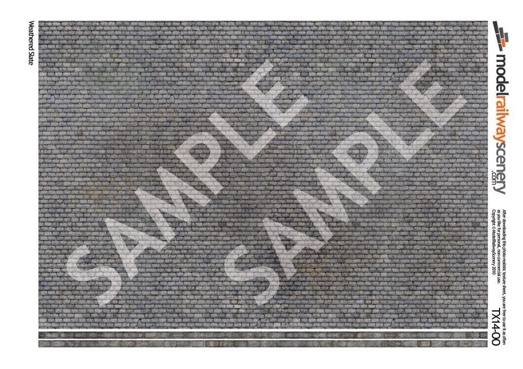 TX014-OO Weathered Slate Roofing Texture Paper (Pack of 5) - OO/4mm/1:76