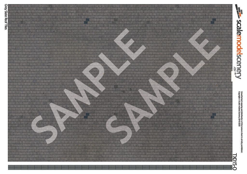 TX015-O Grey Slate Roof Tiles Lightly Weathered Texture Paper (Pack of 5) - O/7mm/1:43