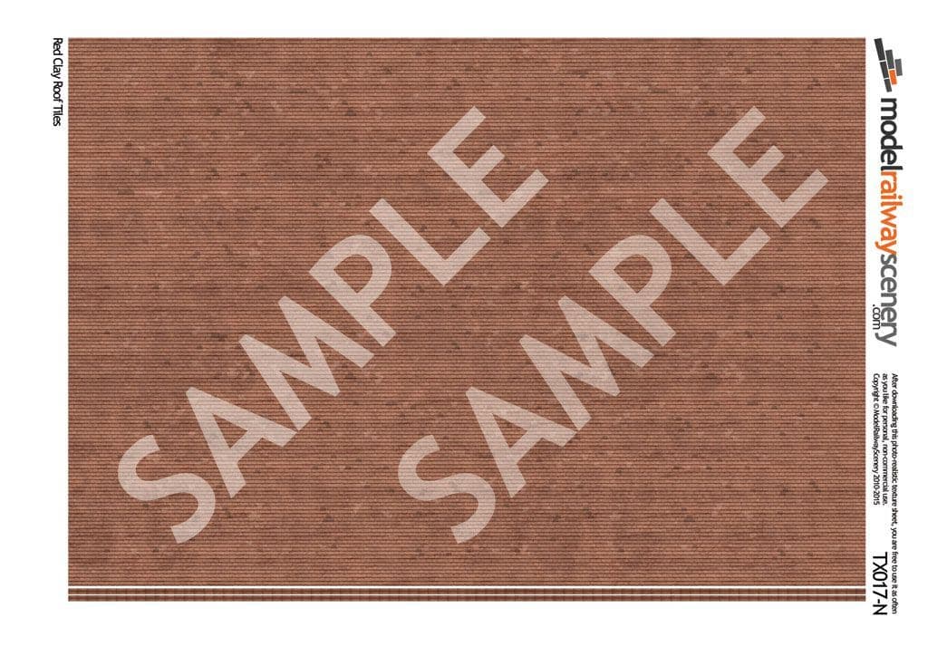 TX017-N Red Clay Roof Tiles Texture Paper (Pack of 5) - N/2mm/1:148
