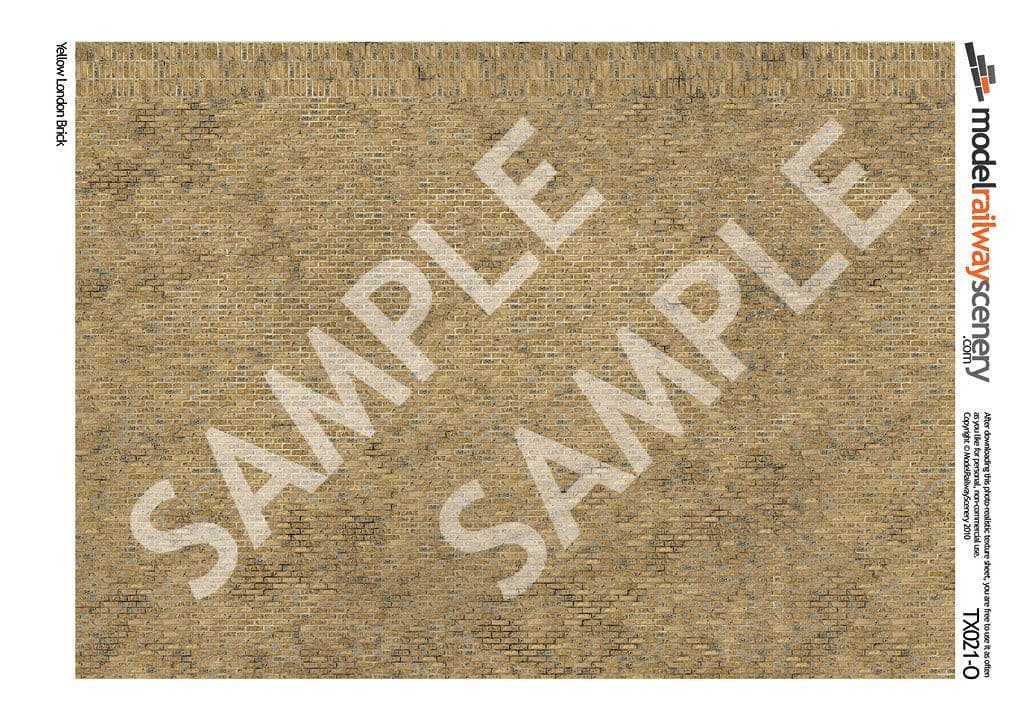 TX021-O Yellow London Brick Texture Paper (Pack of 5) - O/7mm/1:43