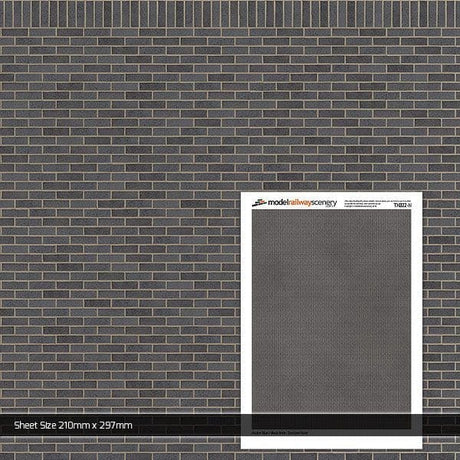 TX022-OO Modern Blue/Black Brick Texture Paper (Pack of 5) - OO/4mm/1:76