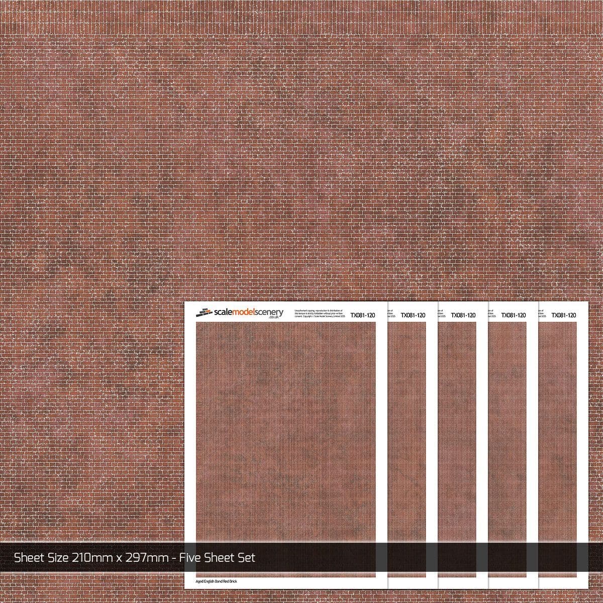 TX081-120 English Bond Aged Red Brick Texture Paper (Pack of 5) - TT:120