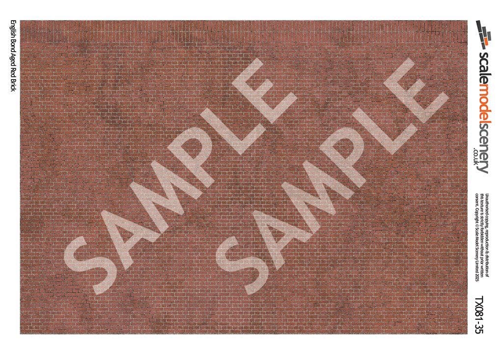 TX081-35 English Bond Aged Red Brick Texture Paper (Pack of 5) - 1:35