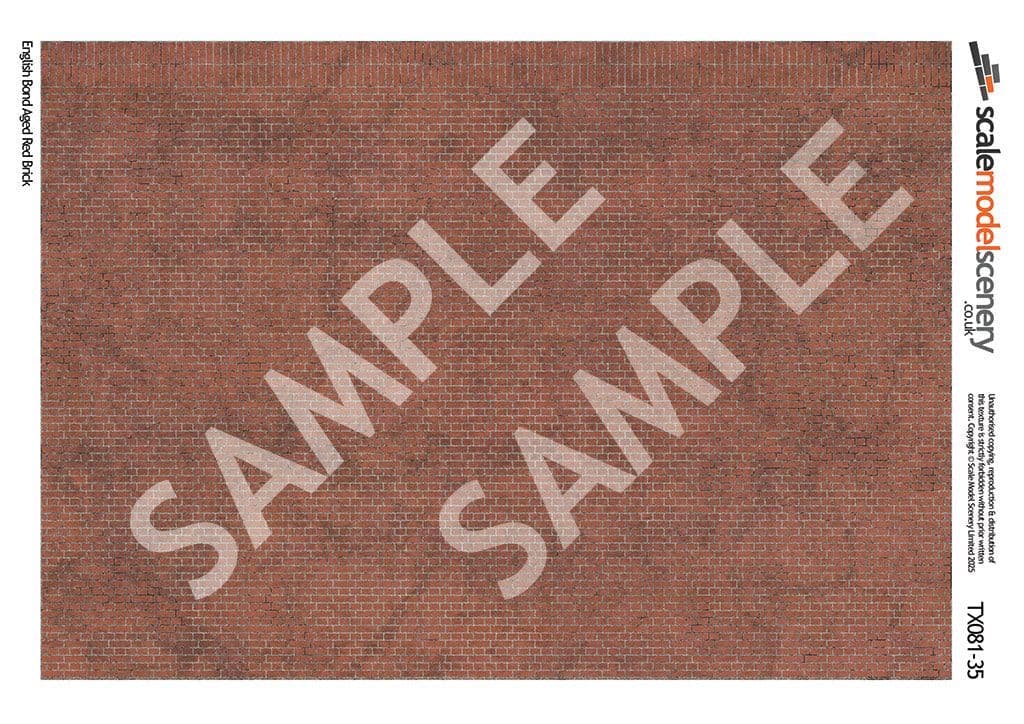 TX081-35 English Bond Aged Red Brick Texture Paper (Pack of 5) - 1:35