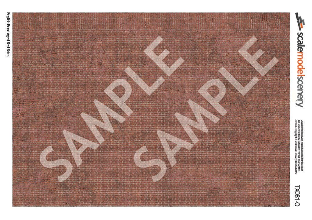 TX081-O English Bond Aged Red Brick Texture Paper (Pack of 5) - O/7mm/1:43