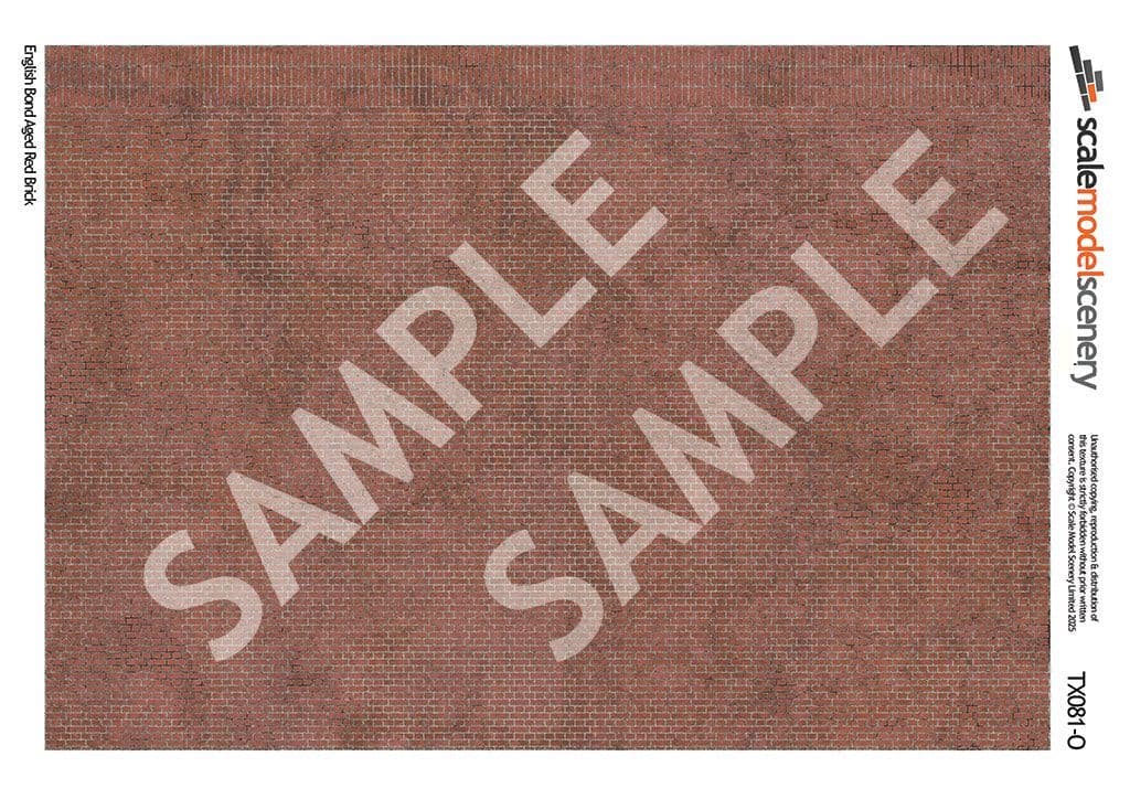 TX081-O English Bond Aged Red Brick Texture Paper (Pack of 5) - O/7mm/1:43