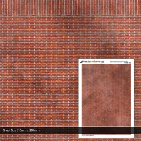 TX100-OO Victorian Weathered Red Brick Texture Paper (Pack of 5) - OO/4mm/1:76