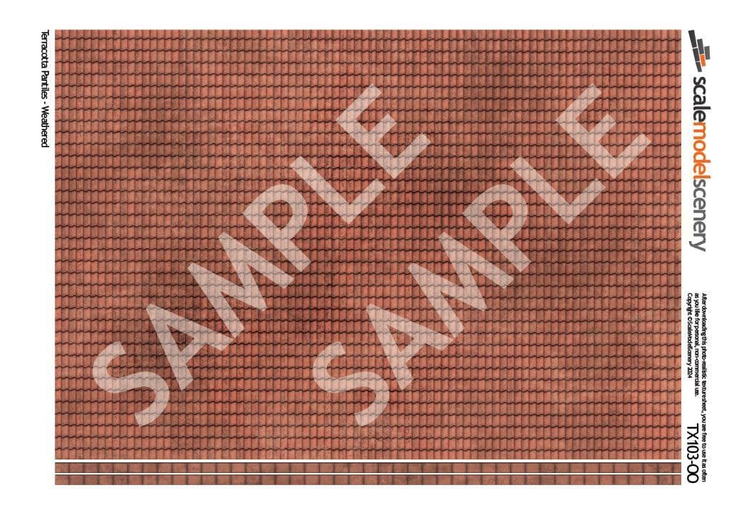 TX103-OO Terracotta Pantiles Roofing Texture Paper  (Pack of 5) - OO/4mm/1:76