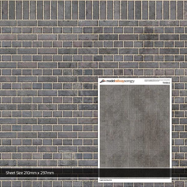 TX105-O English Bond Blue Engineering Brick Texture Paper (Pack of 5) - O/7mm/1:43