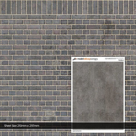 TX105-O English Bond Blue Engineering Brick Texture Paper (Pack of 5) - O/7mm/1:43