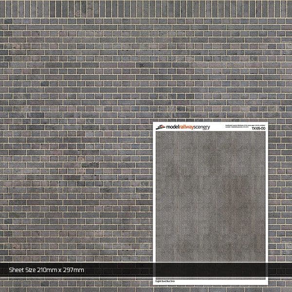 TX105-OO English Bond Blue Engineering Brick Texture Paper (Pack of 5) - OO/4mm/1:76