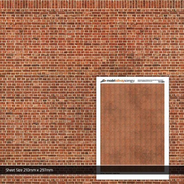 TX108-N Old Red Brown Brick Texture Paper (Pack of 5) - N/2mm/1:148