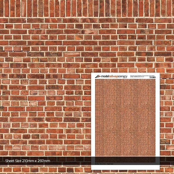 TX108-O Old Red Brown Brick Texture Paper (Pack of 5) - O/7mm/1:43