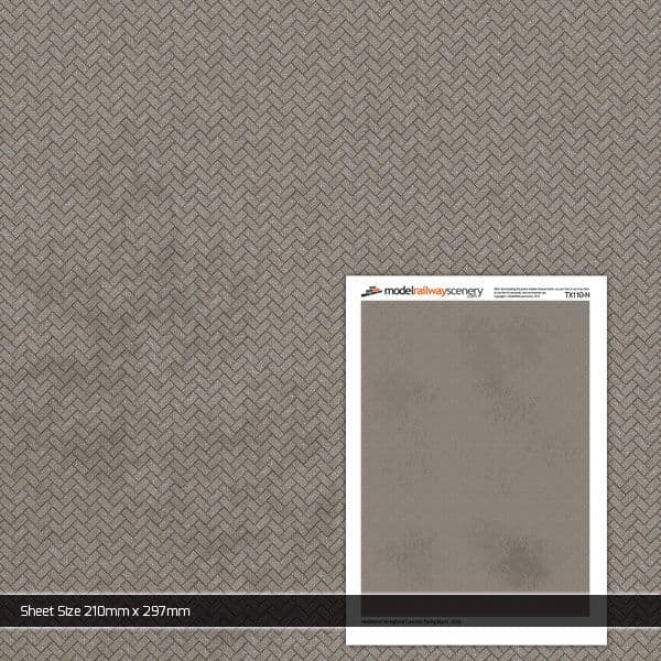 TX110-N Weathered Herringbone Concrete Paving Blocks Grey Texture Paper (Pack of 5) - N/2mm/1:148