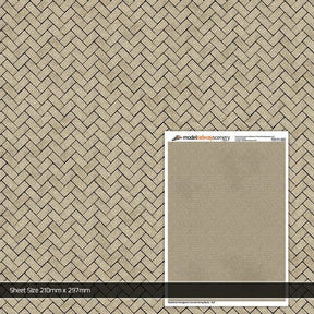 TX111-OO Weathered Herringbone Concrete Paving Blocks Buff Texture Paper (Pack of 5) - OO/4mm/1:76